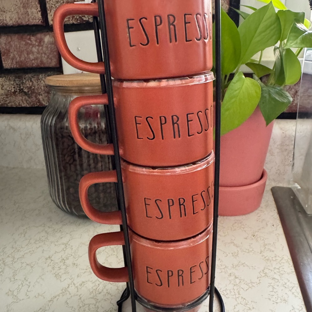 Set of Four Mini Espresso Mugs with Stand